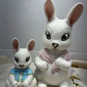 1997 Vtg Hobbyist Ceramic Anthropomorphic Easter Bunnies 2pcs